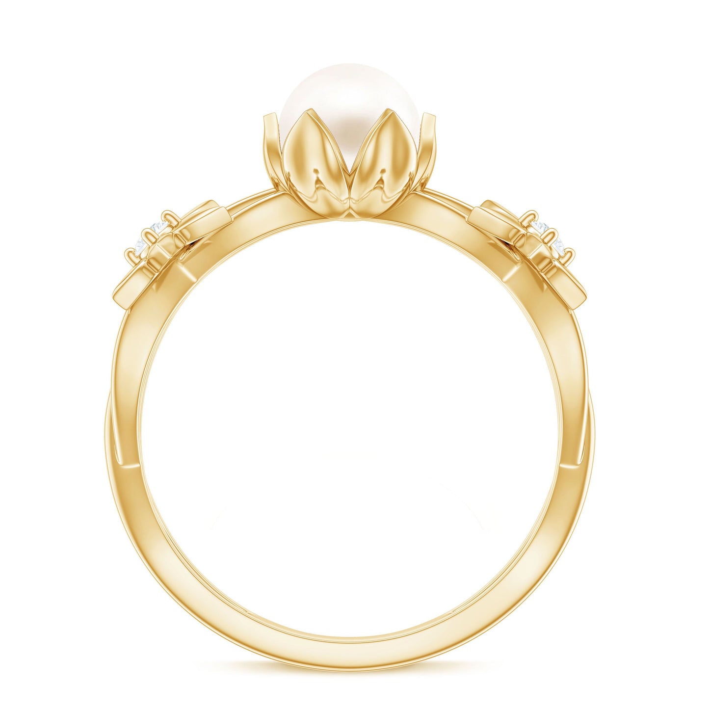 2 Carat Freshwater Pearl Flower Engagement Ring with Diamond