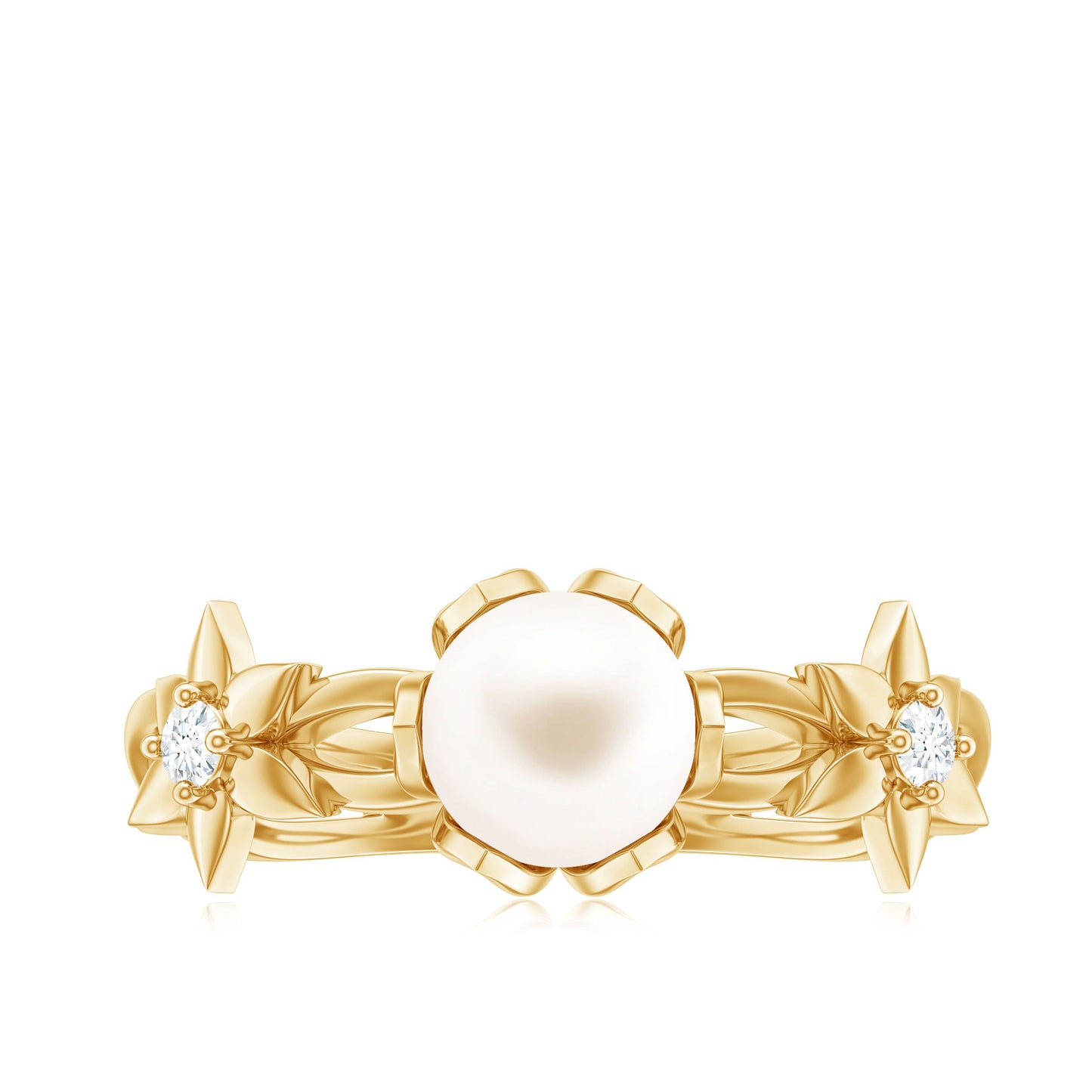 2 Carat Freshwater Pearl Flower Engagement Ring with Diamond