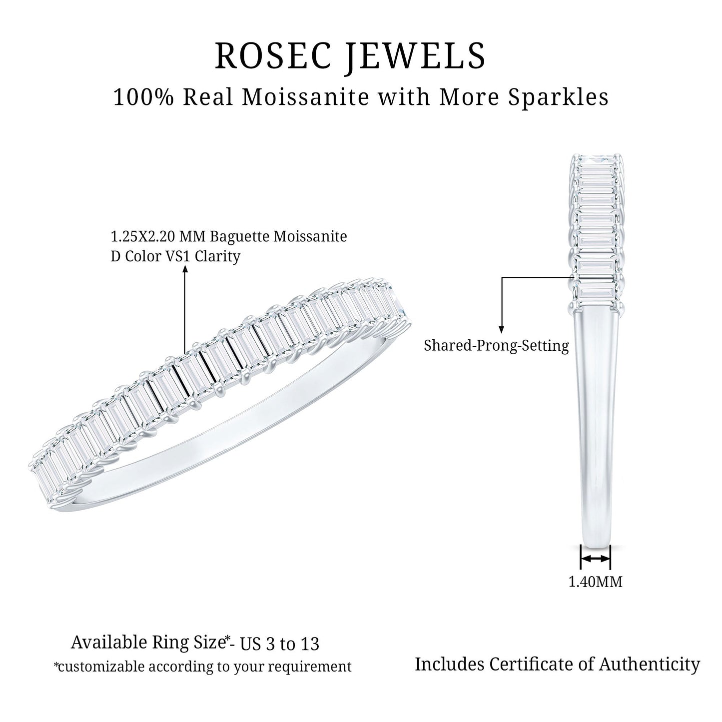 Baguette Cut Moissanite Half Eternity Wedding Band
