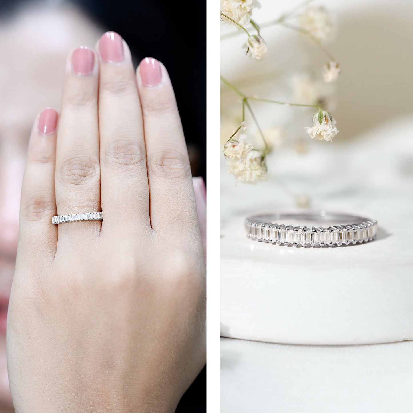 Baguette Cut Moissanite Half Eternity Wedding Band