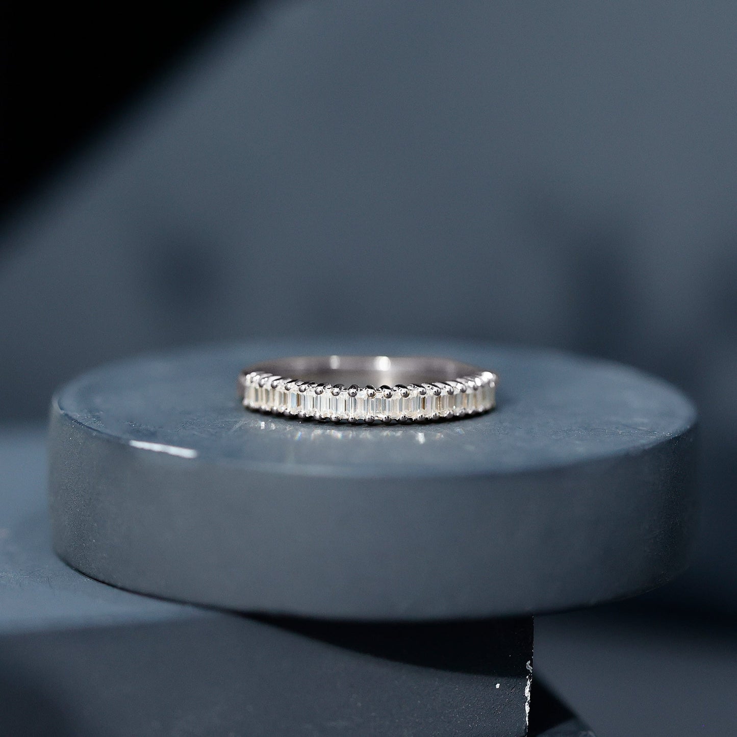 Baguette Cut Moissanite Half Eternity Wedding Band