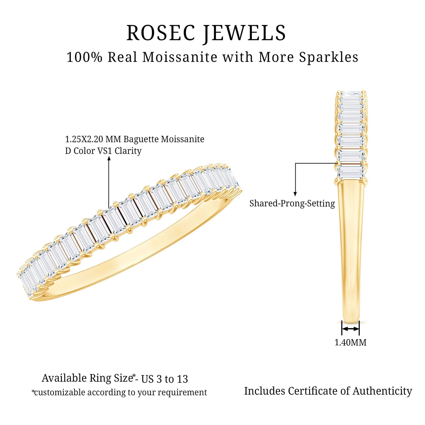 Baguette Cut Moissanite Half Eternity Wedding Band