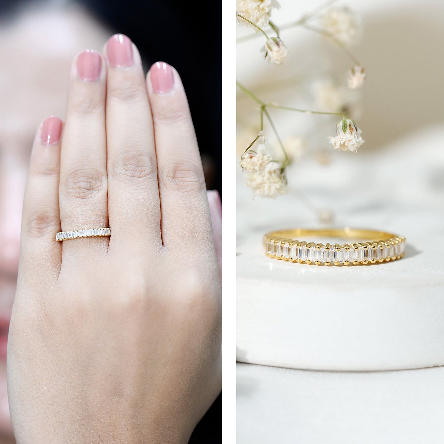 Baguette Cut Moissanite Half Eternity Wedding Band