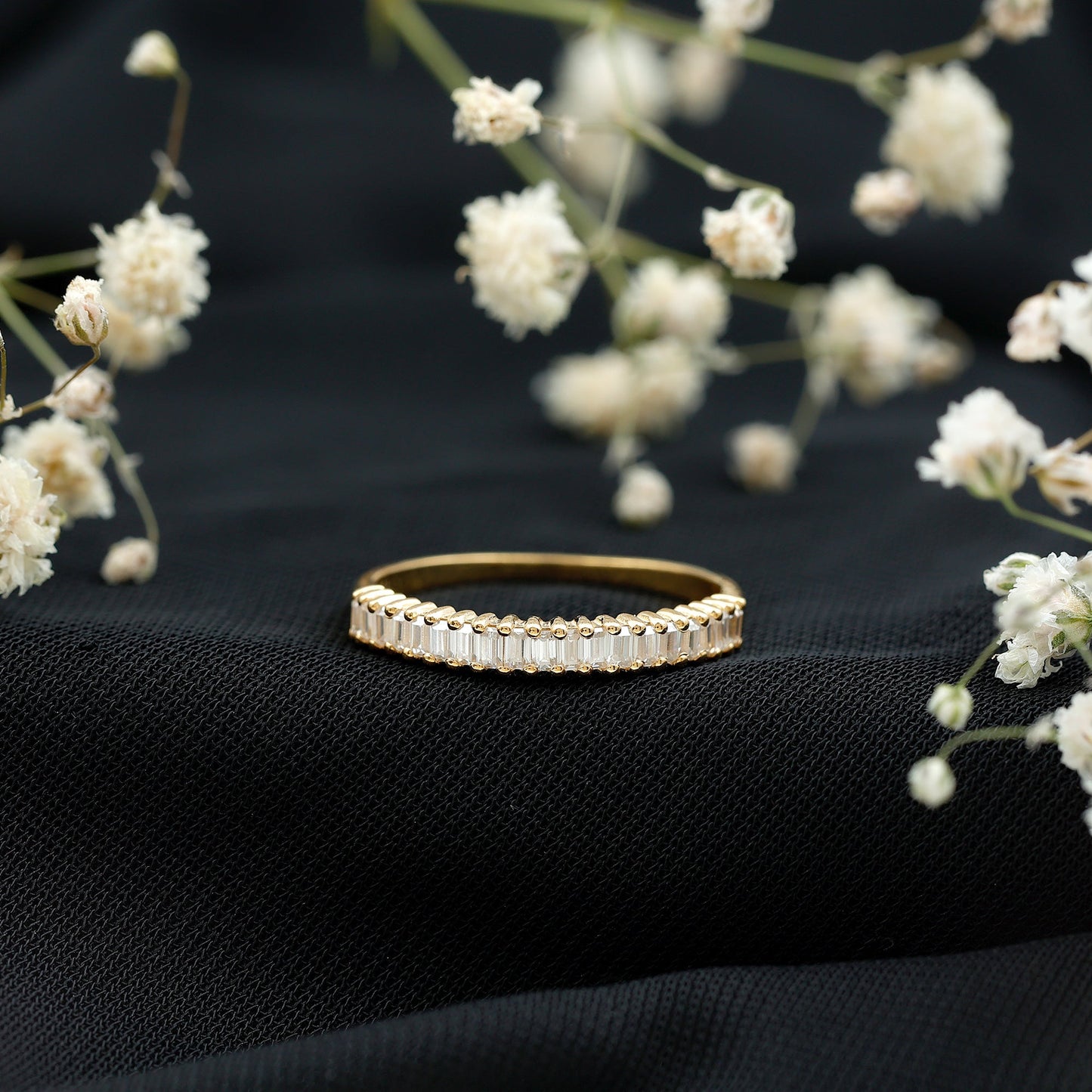 Baguette Cut Moissanite Half Eternity Wedding Band