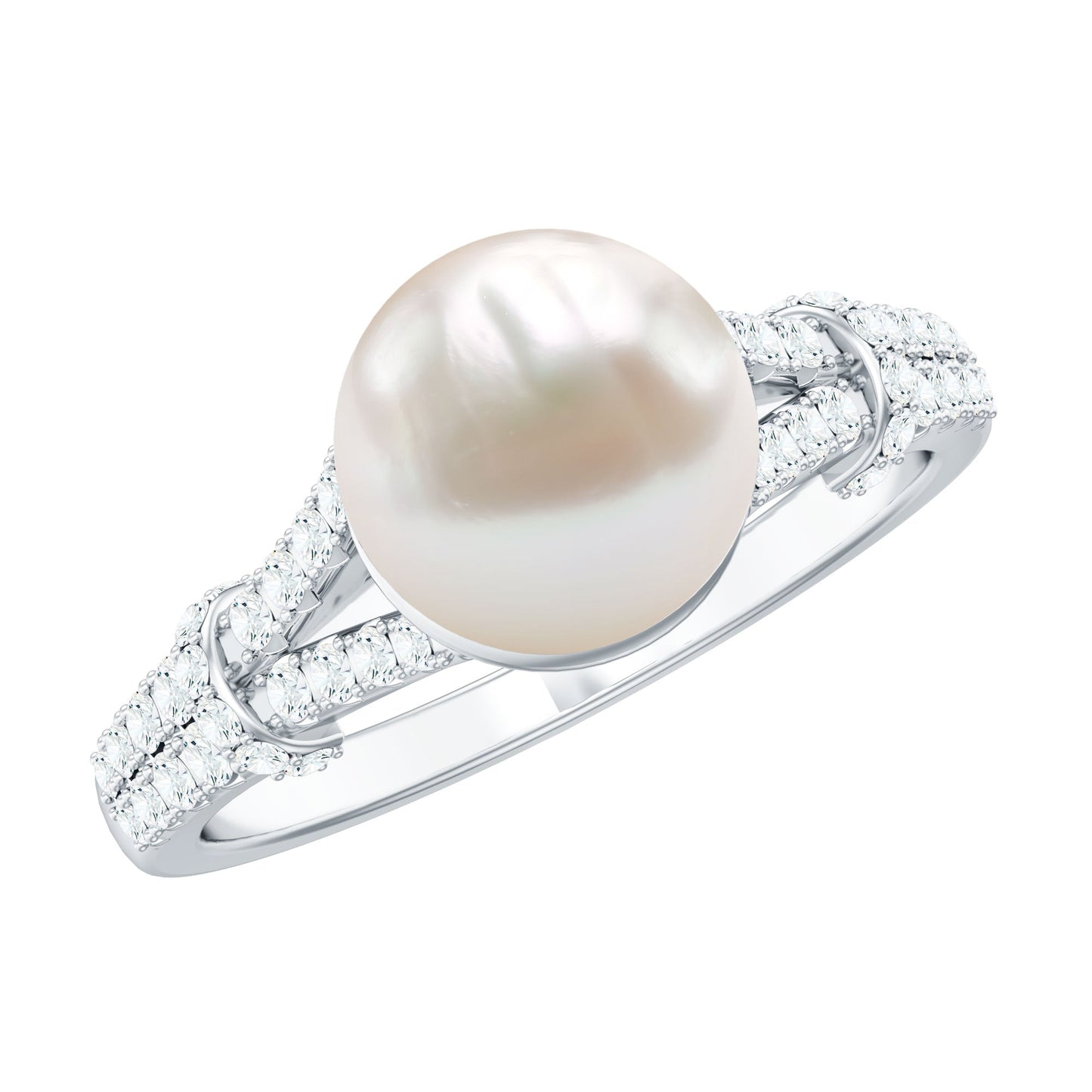 Cultured 7 Carat Freshwater Pearl Engagement Ring with Split Shank
