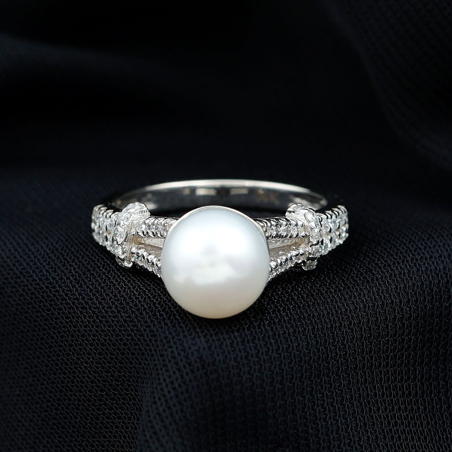 Cultured 7 Carat Freshwater Pearl Engagement Ring with Split Shank