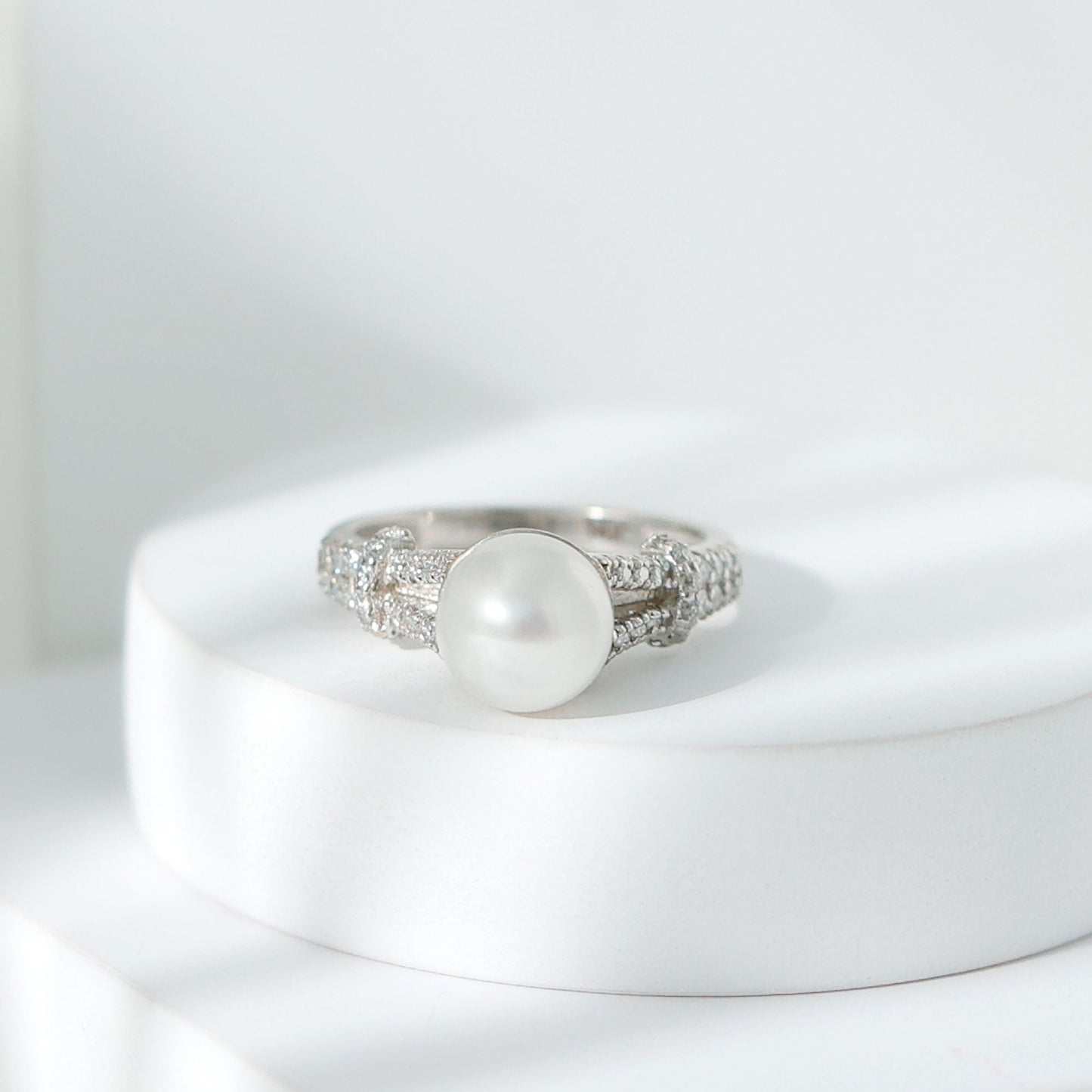 Cultured 7 Carat Freshwater Pearl Engagement Ring with Split Shank