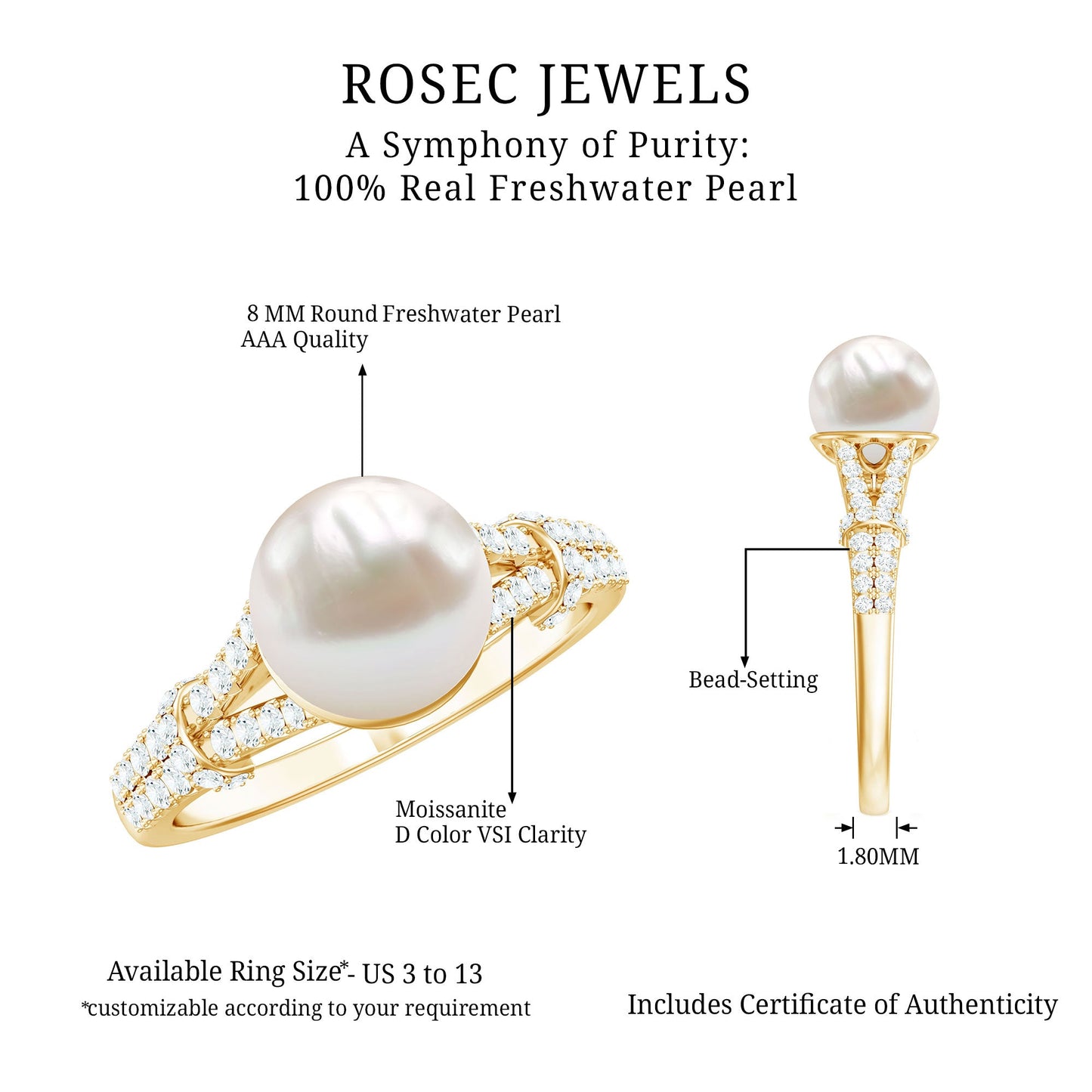 Cultured 7 Carat Freshwater Pearl Engagement Ring with Split Shank