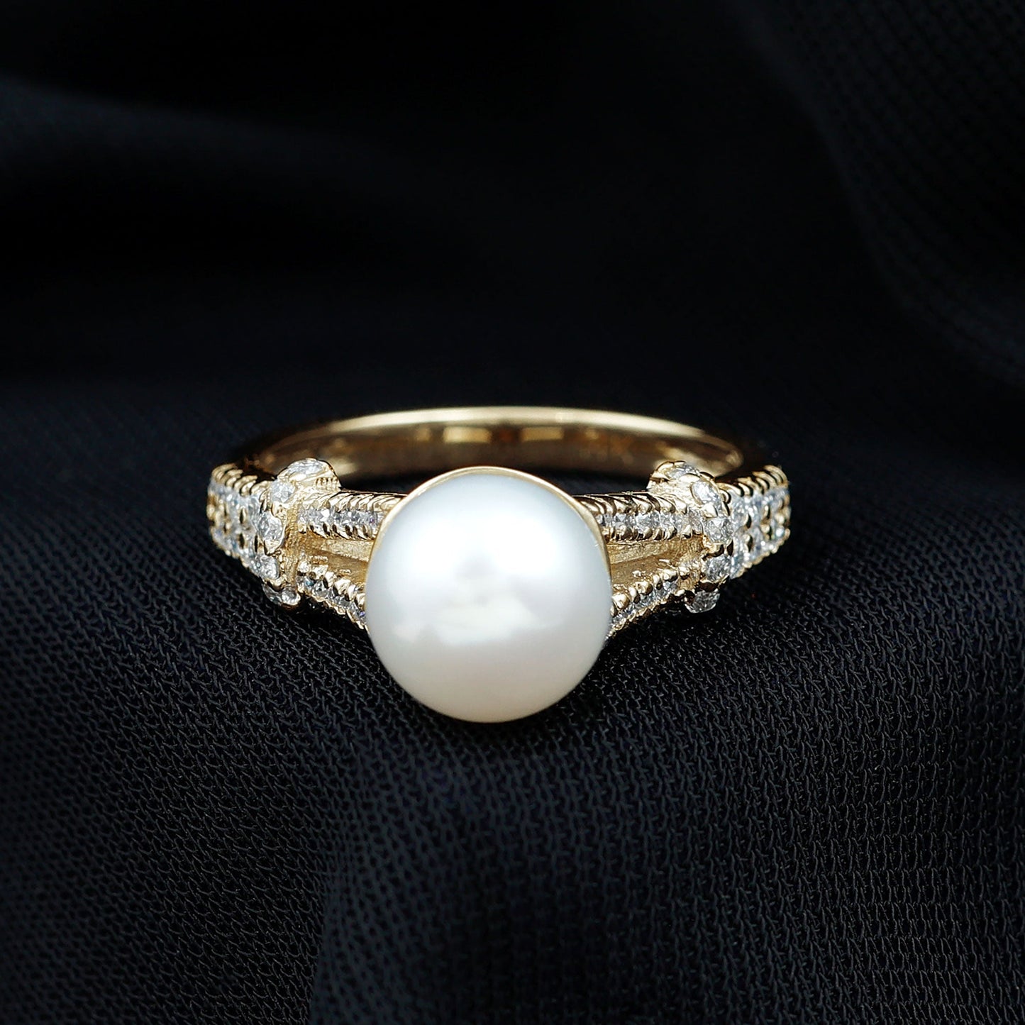 Cultured 7 Carat Freshwater Pearl Engagement Ring with Split Shank