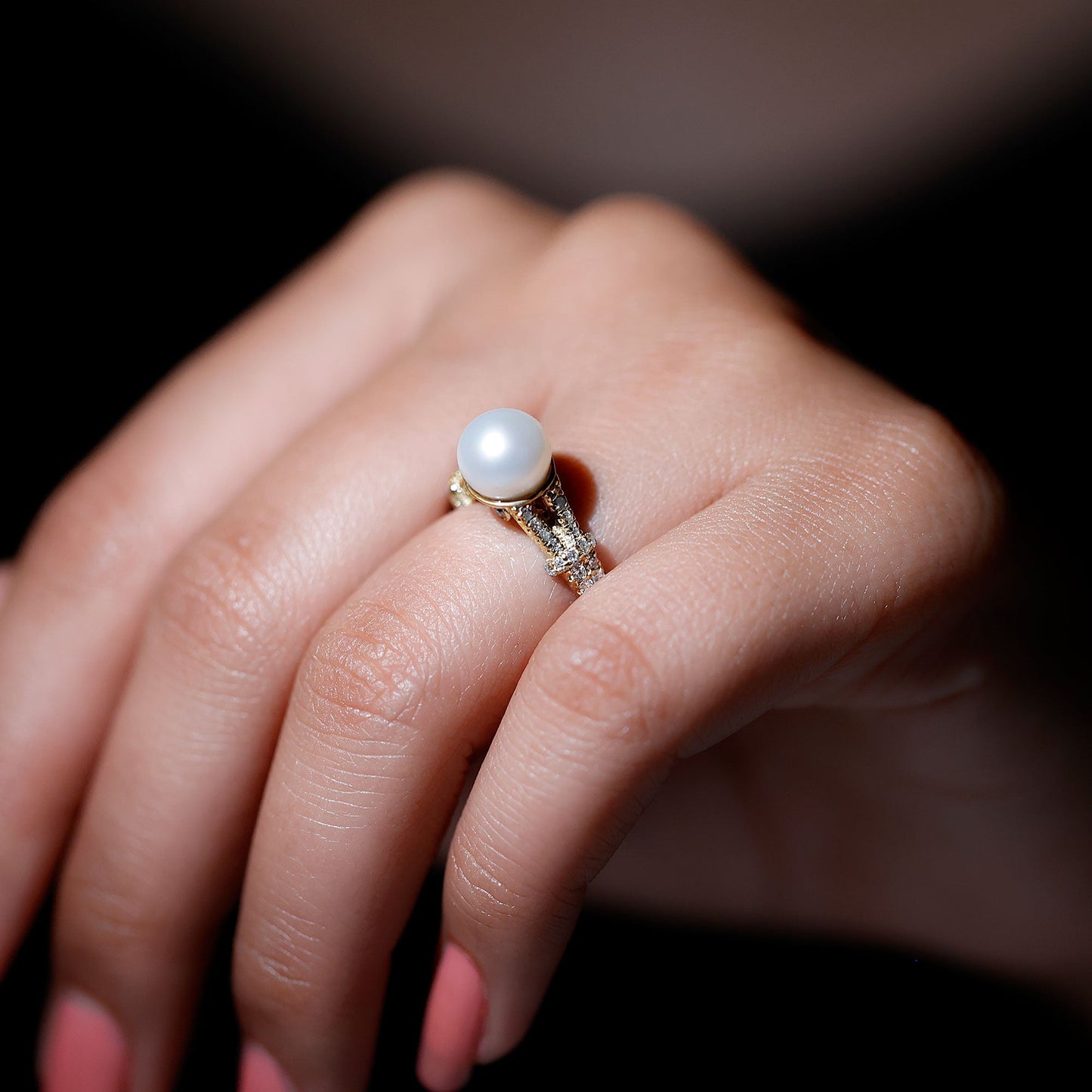 Cultured 7 Carat Freshwater Pearl Engagement Ring with Split Shank