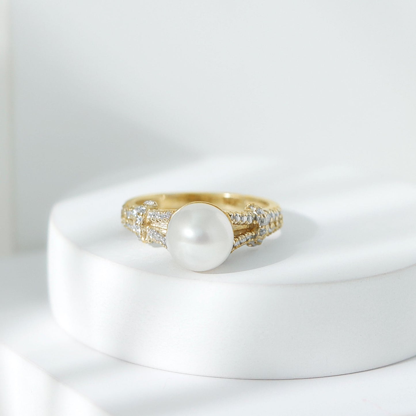 Cultured 7 Carat Freshwater Pearl Engagement Ring with Split Shank