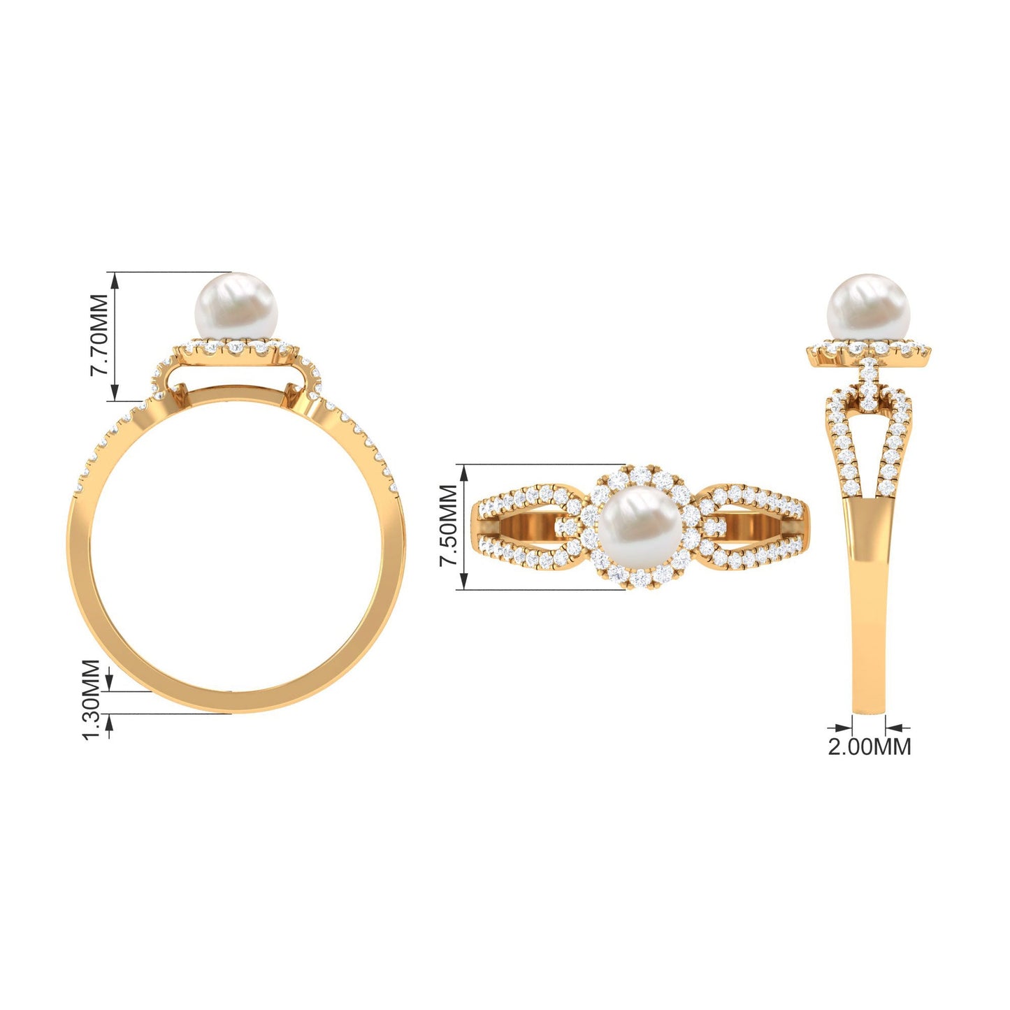 2.50 CT Freshwater Pearl and Diamond Engagement Ring with Split Shank