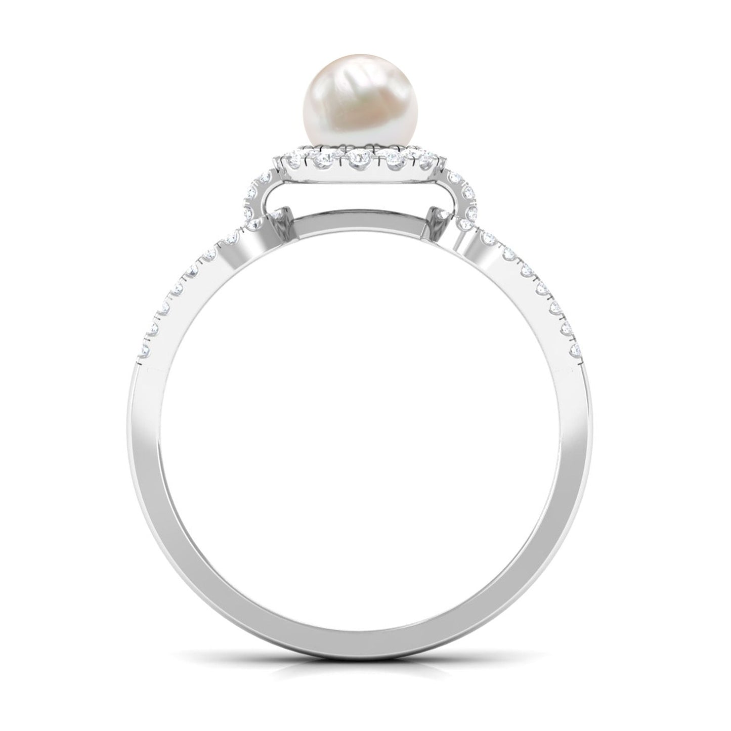 2.50 CT Freshwater Pearl and Diamond Engagement Ring with Split Shank