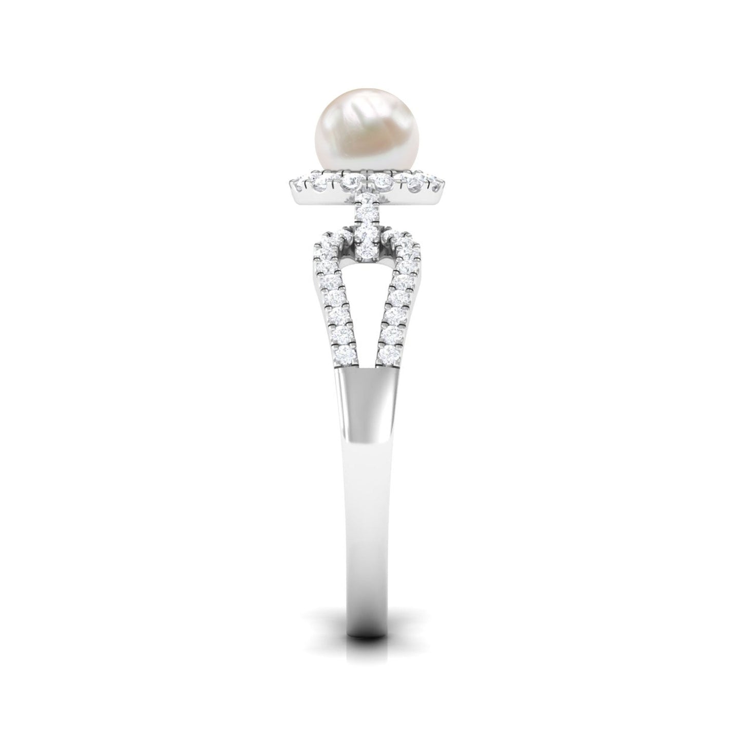 2.50 CT Freshwater Pearl and Diamond Engagement Ring with Split Shank