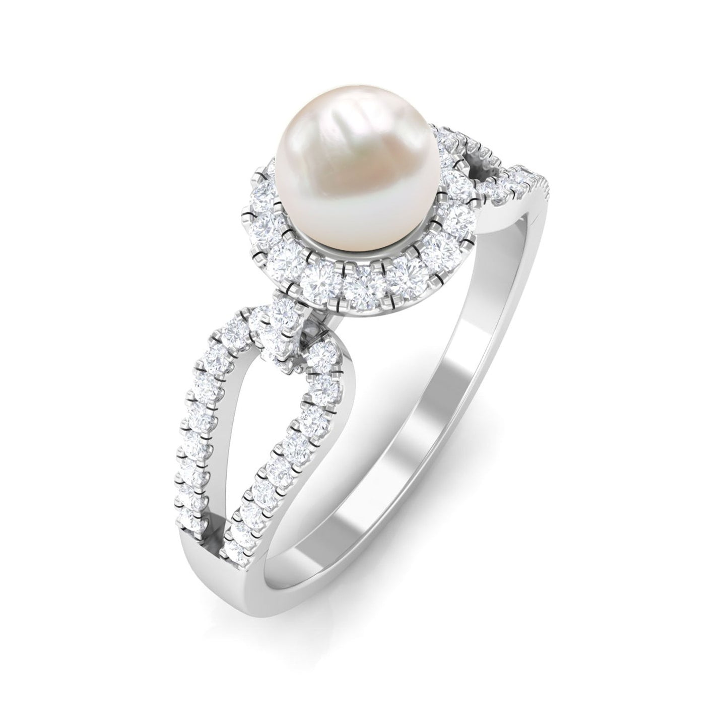 2.50 CT Freshwater Pearl and Diamond Engagement Ring with Split Shank