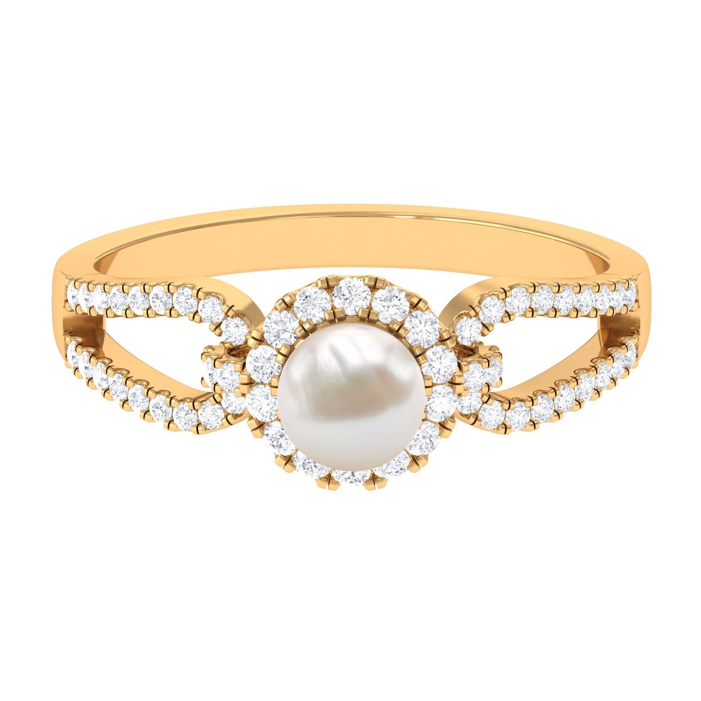 2.50 CT Freshwater Pearl and Diamond Engagement Ring with Split Shank