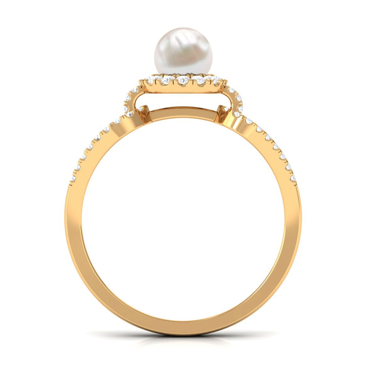 2.50 CT Freshwater Pearl and Diamond Engagement Ring with Split Shank