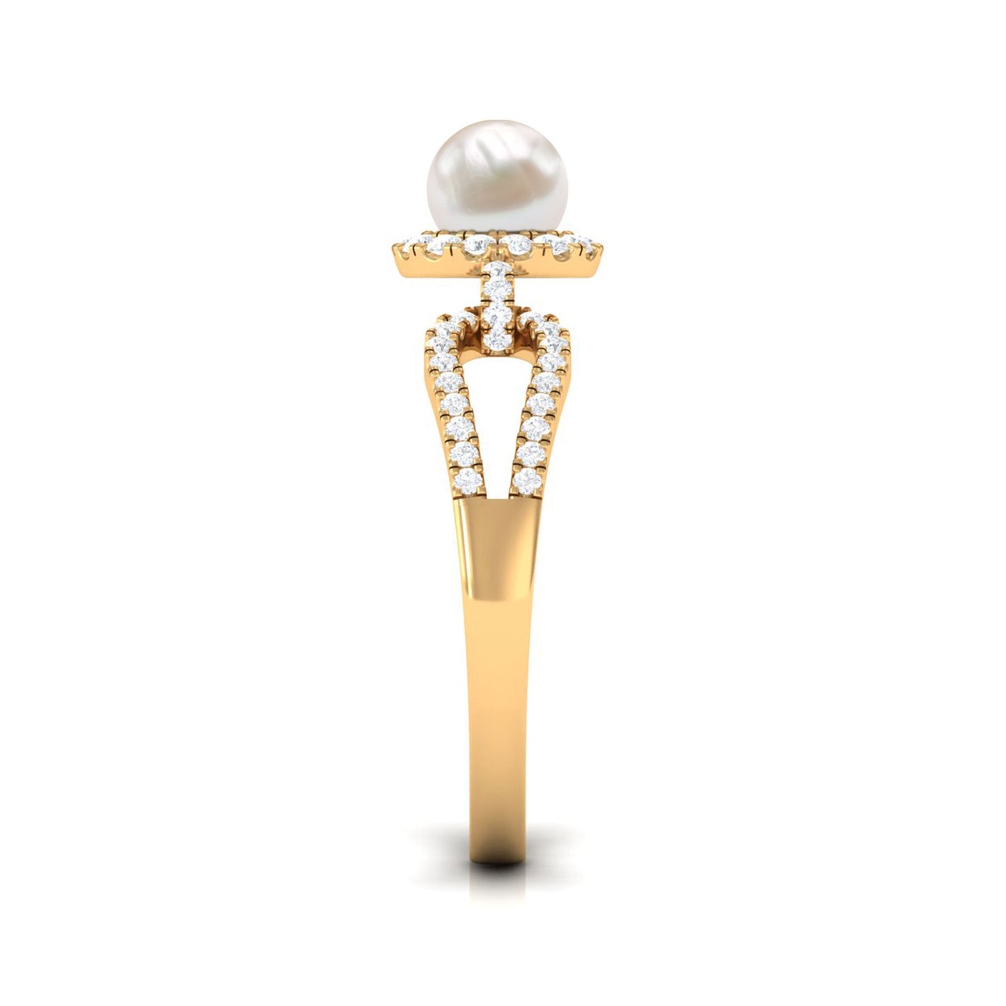 2.50 CT Freshwater Pearl and Diamond Engagement Ring with Split Shank