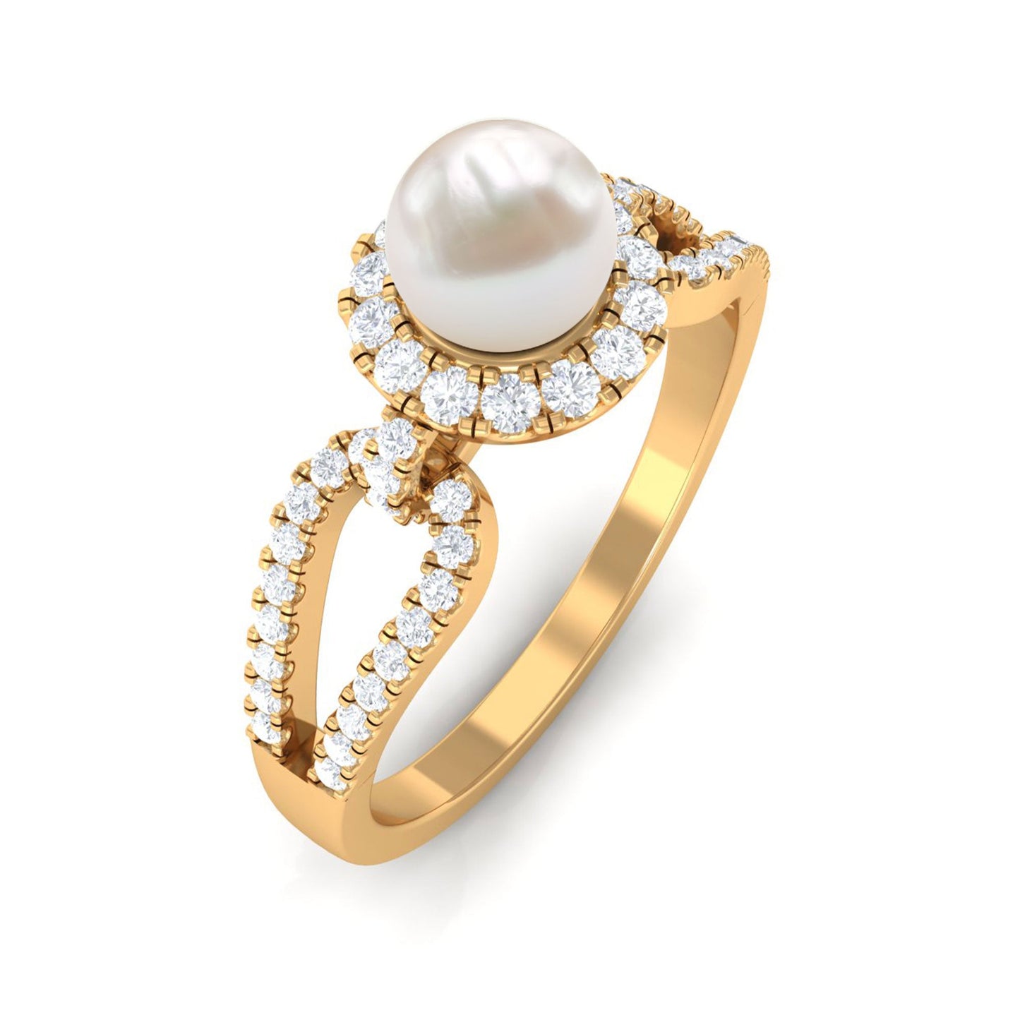 2.50 CT Freshwater Pearl and Diamond Engagement Ring with Split Shank