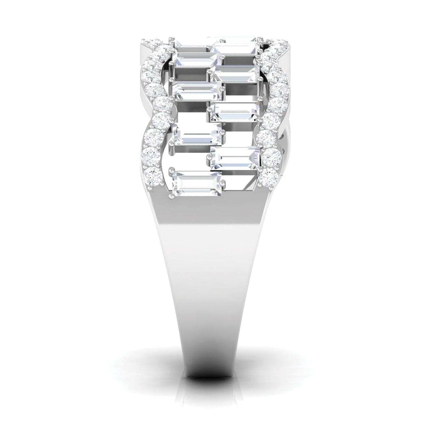 Round and Baguette Cut Zircon Classic Wedding Band Ring