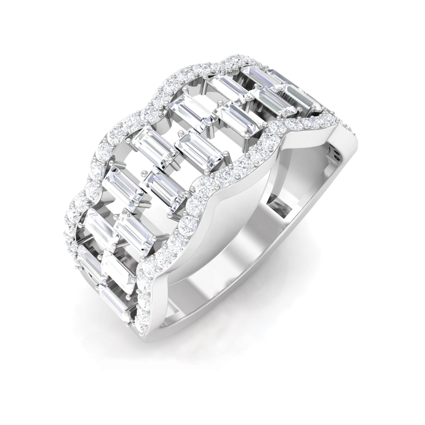 Round and Baguette Cut Zircon Classic Wedding Band Ring