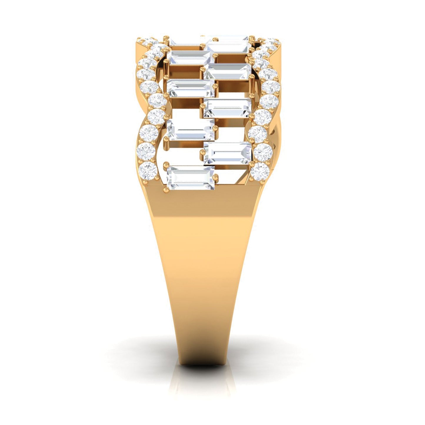 Round and Baguette Cut Zircon Classic Wedding Band Ring