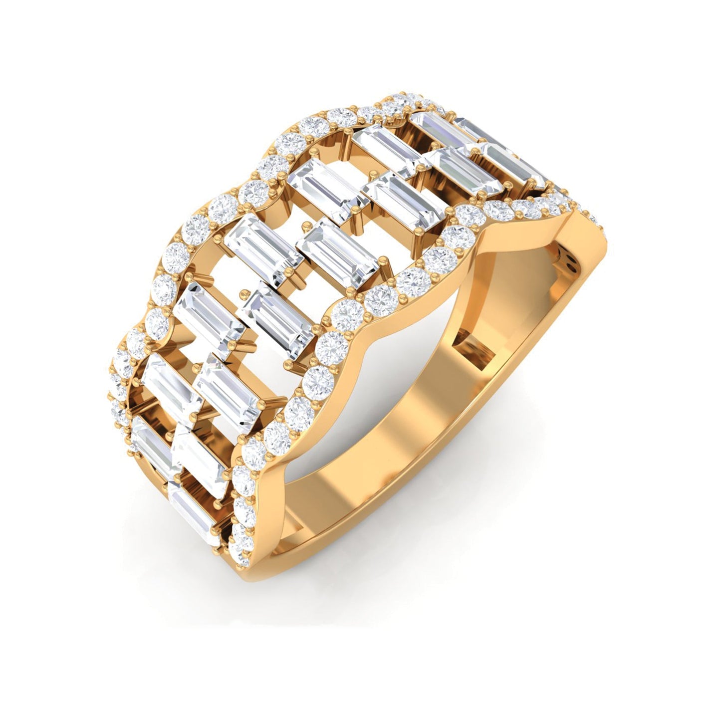 Round and Baguette Cut Zircon Classic Wedding Band Ring