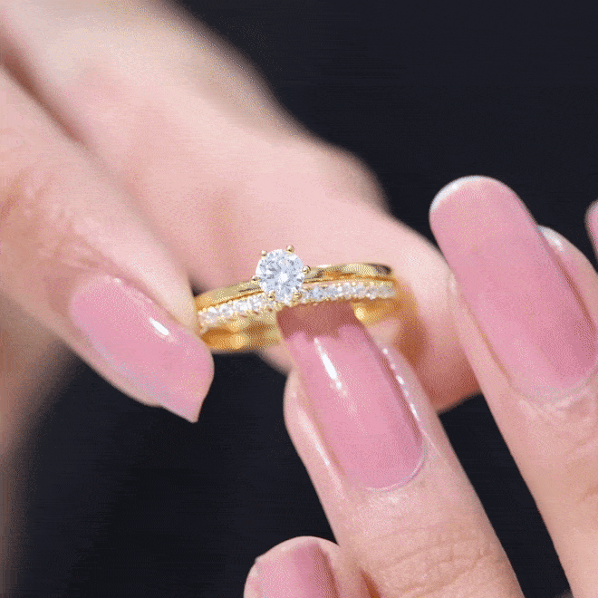 Simple Cubic Zirconia Solitaire Wedding Ring Set for Women
