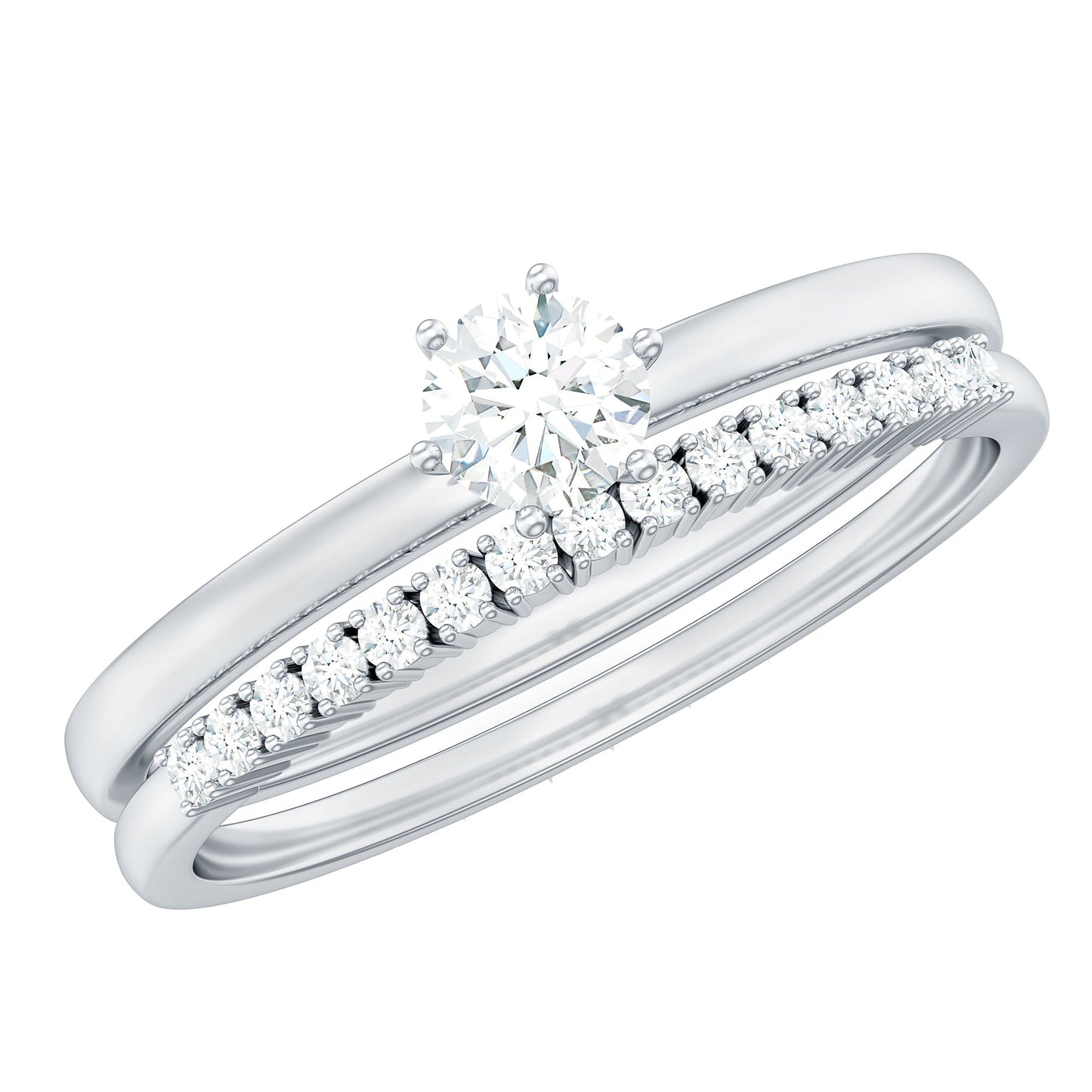 Simple Cubic Zirconia Solitaire Wedding Ring Set for Women