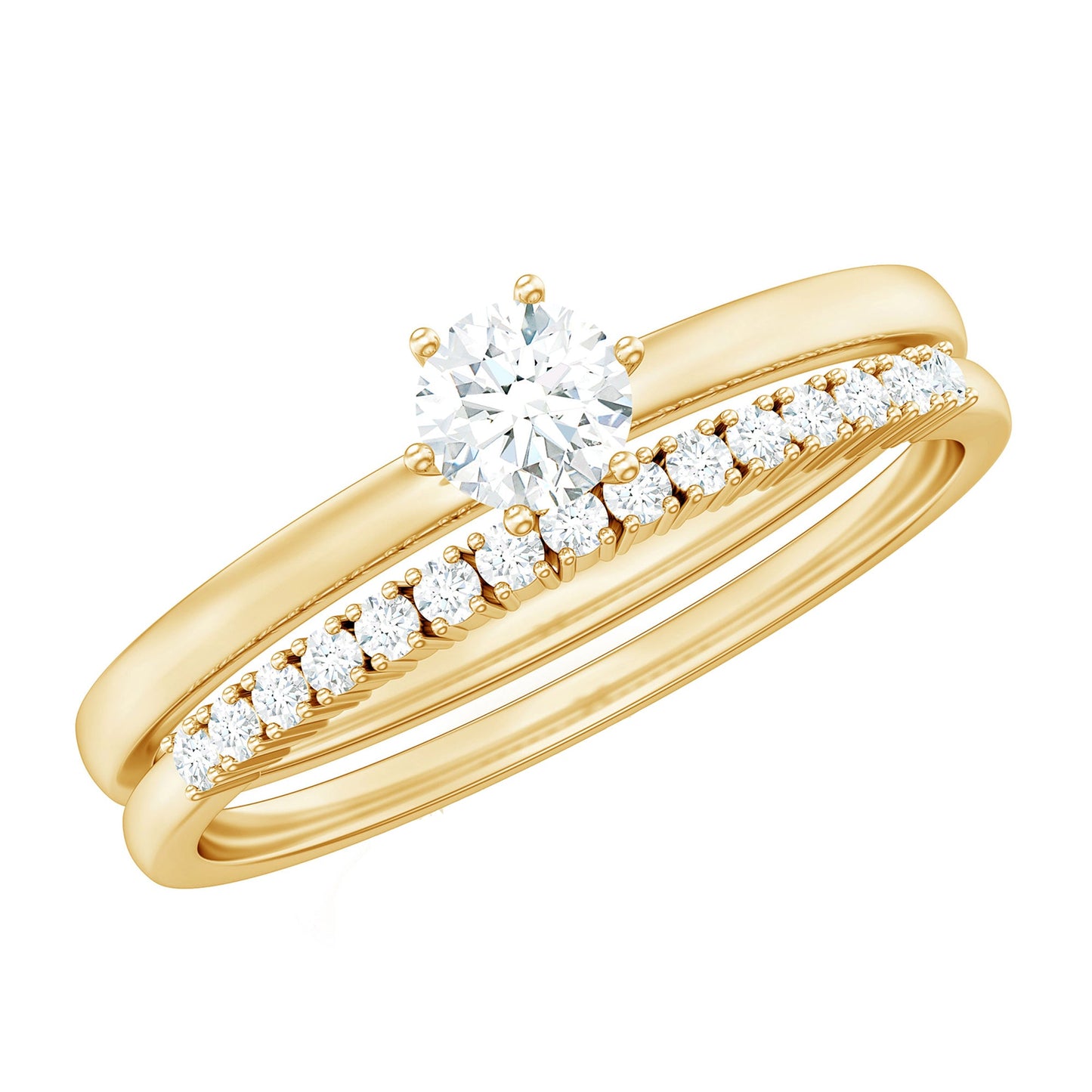 Simple Cubic Zirconia Solitaire Wedding Ring Set for Women