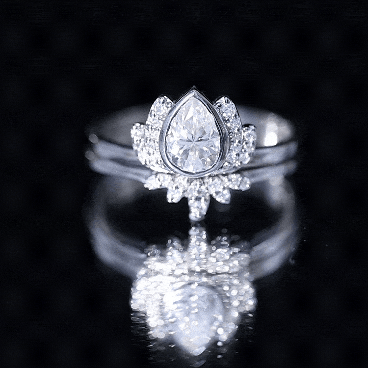Certified Zircon Lotus Floral Bridal Wedding Ring Set