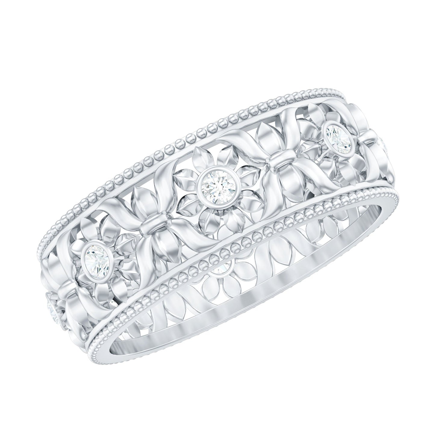 Flower Inspired Zircon Filigree Wedding Band