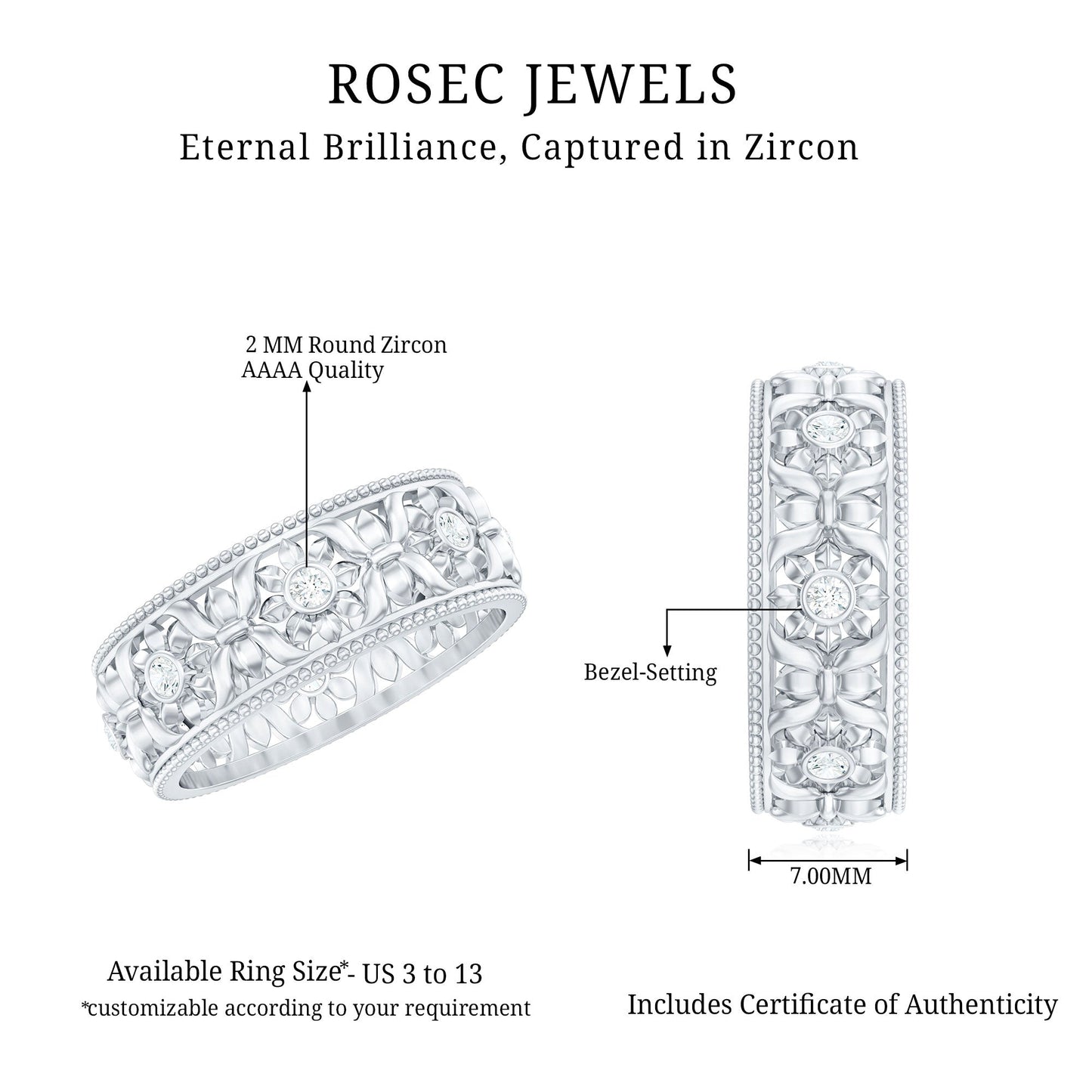 Flower Inspired Zircon Filigree Wedding Band