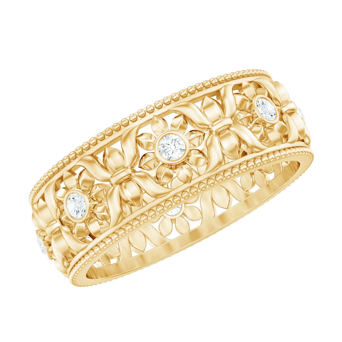 Flower Inspired Zircon Filigree Wedding Band