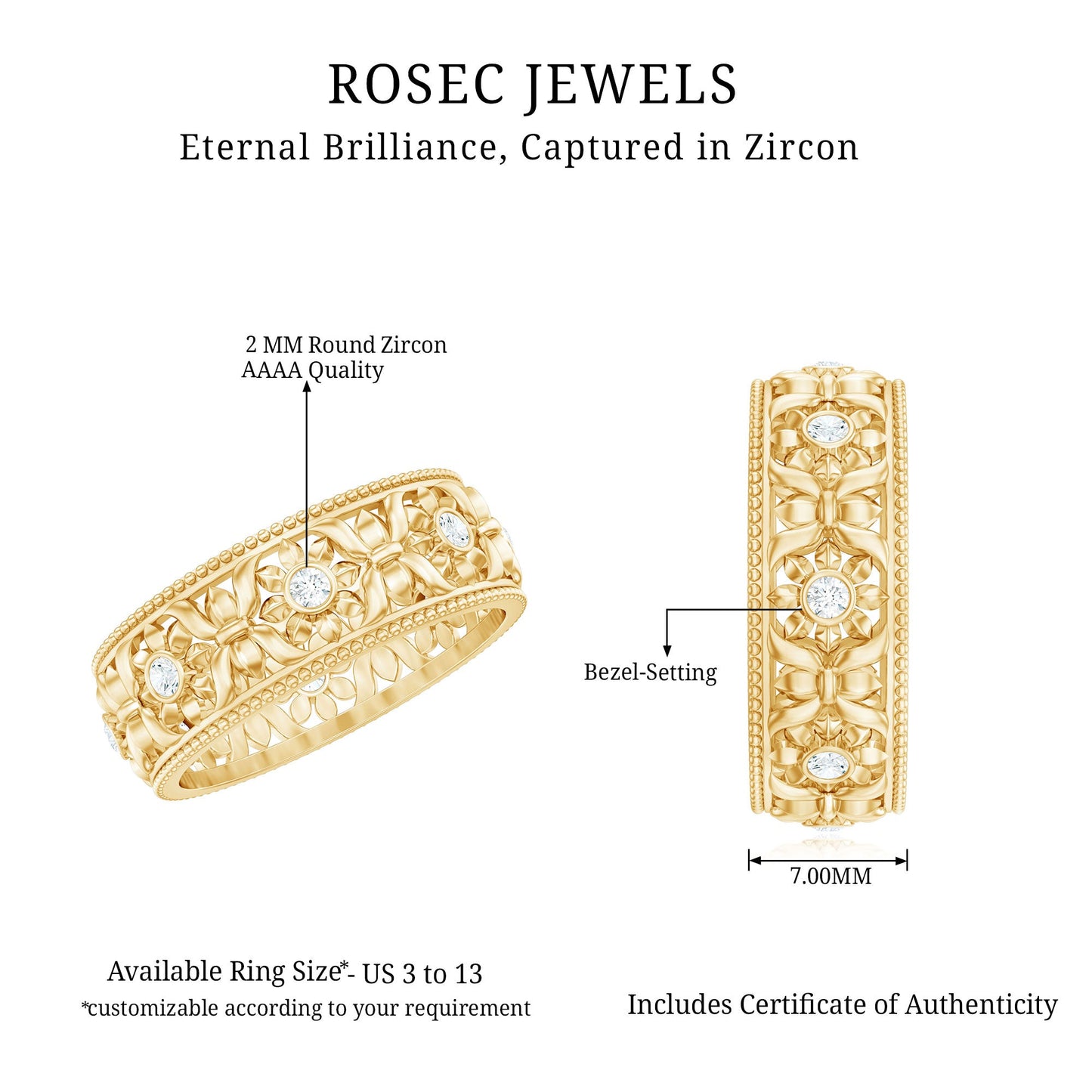 Flower Inspired Zircon Filigree Wedding Band