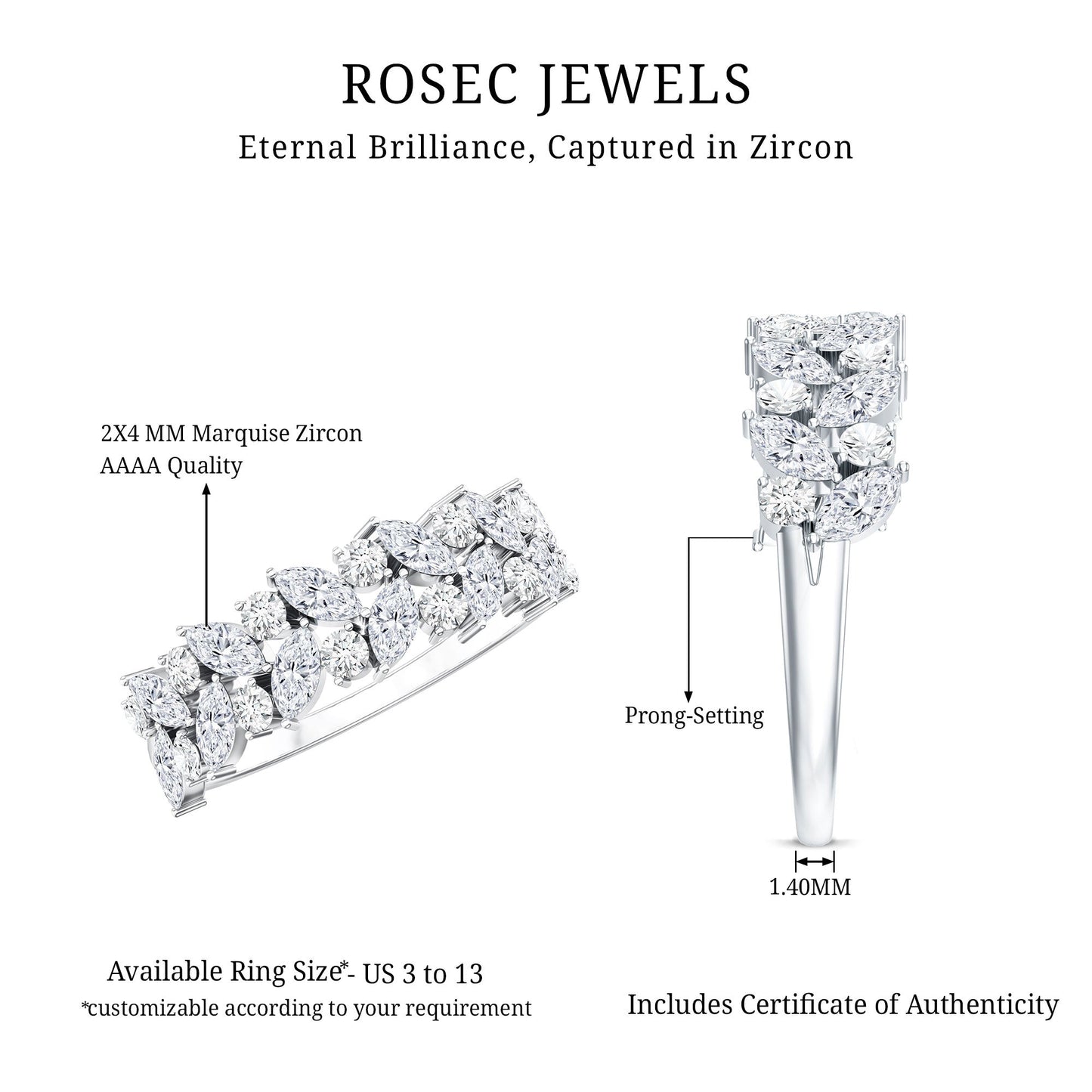 Marquise and Round Zircon Half Eternity Band Ring