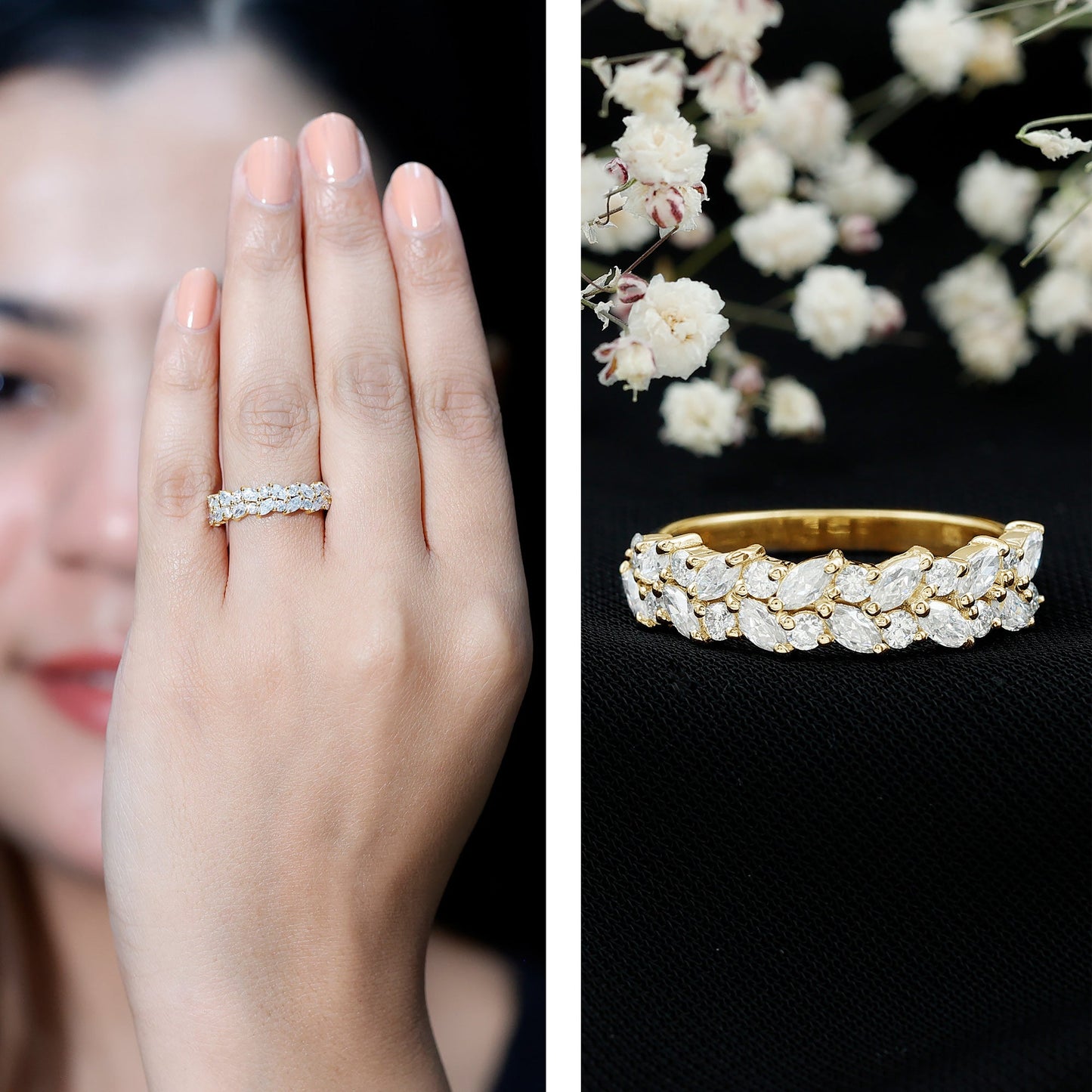 Marquise and Round Zircon Half Eternity Band Ring