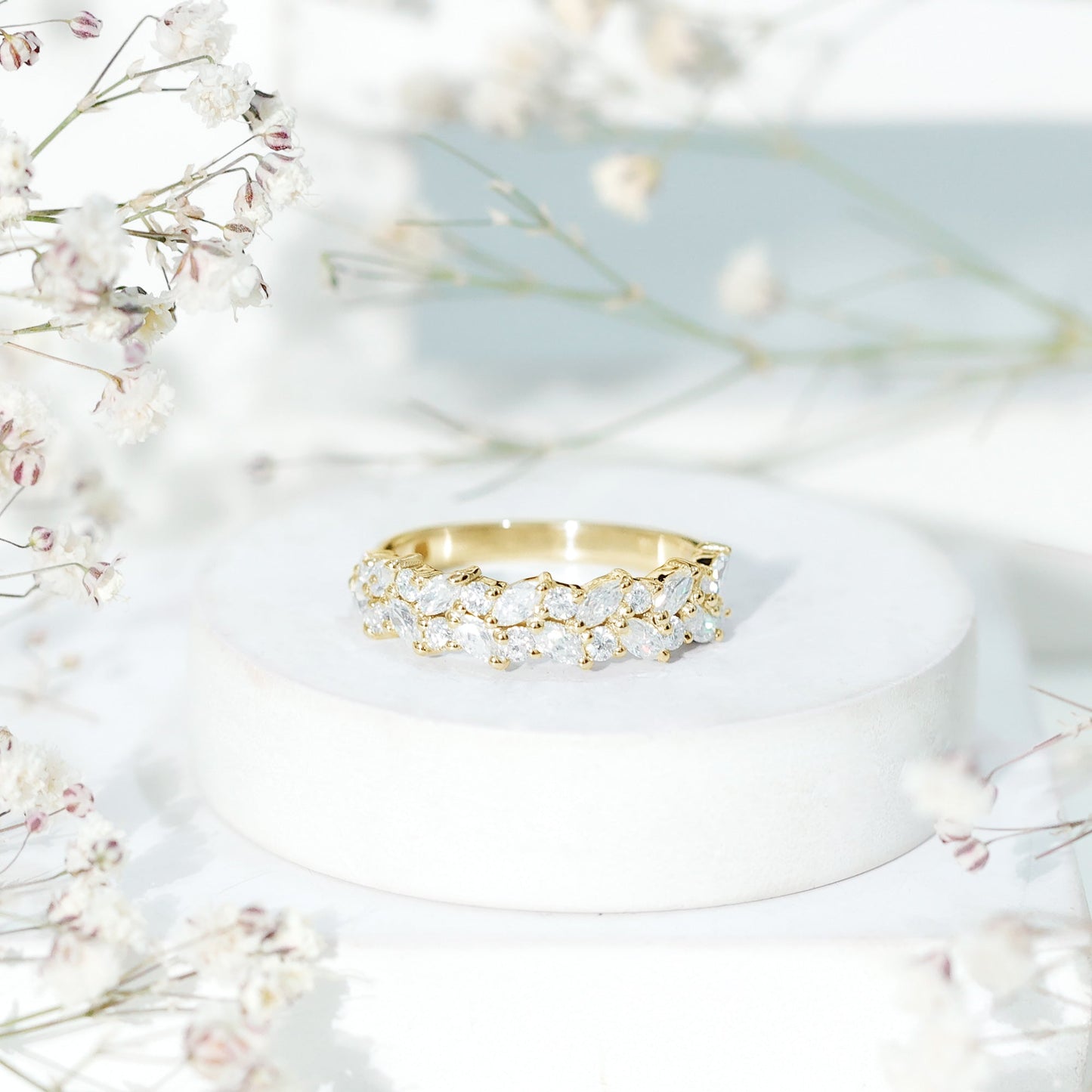 Marquise and Round Zircon Half Eternity Band Ring