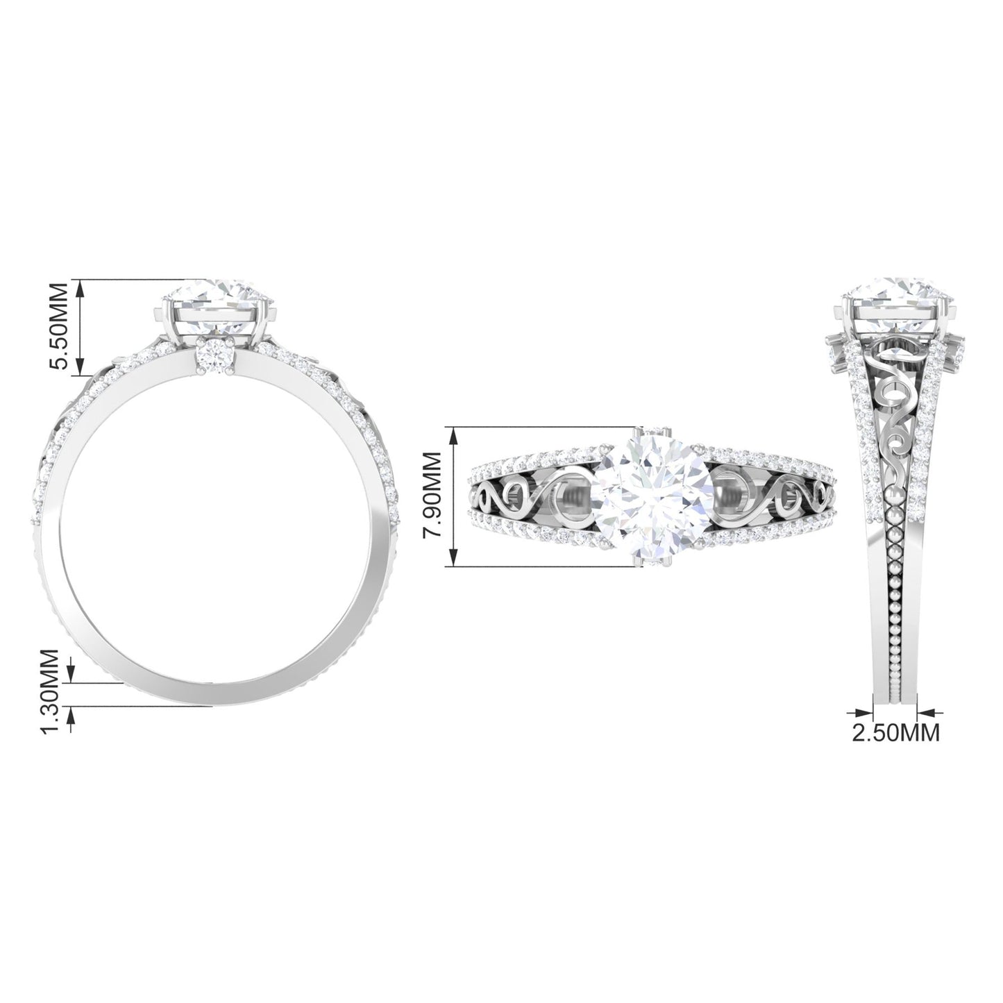 Solitaire 1 Carat Cubic Zirconia Vintage Looking Engagement Ring