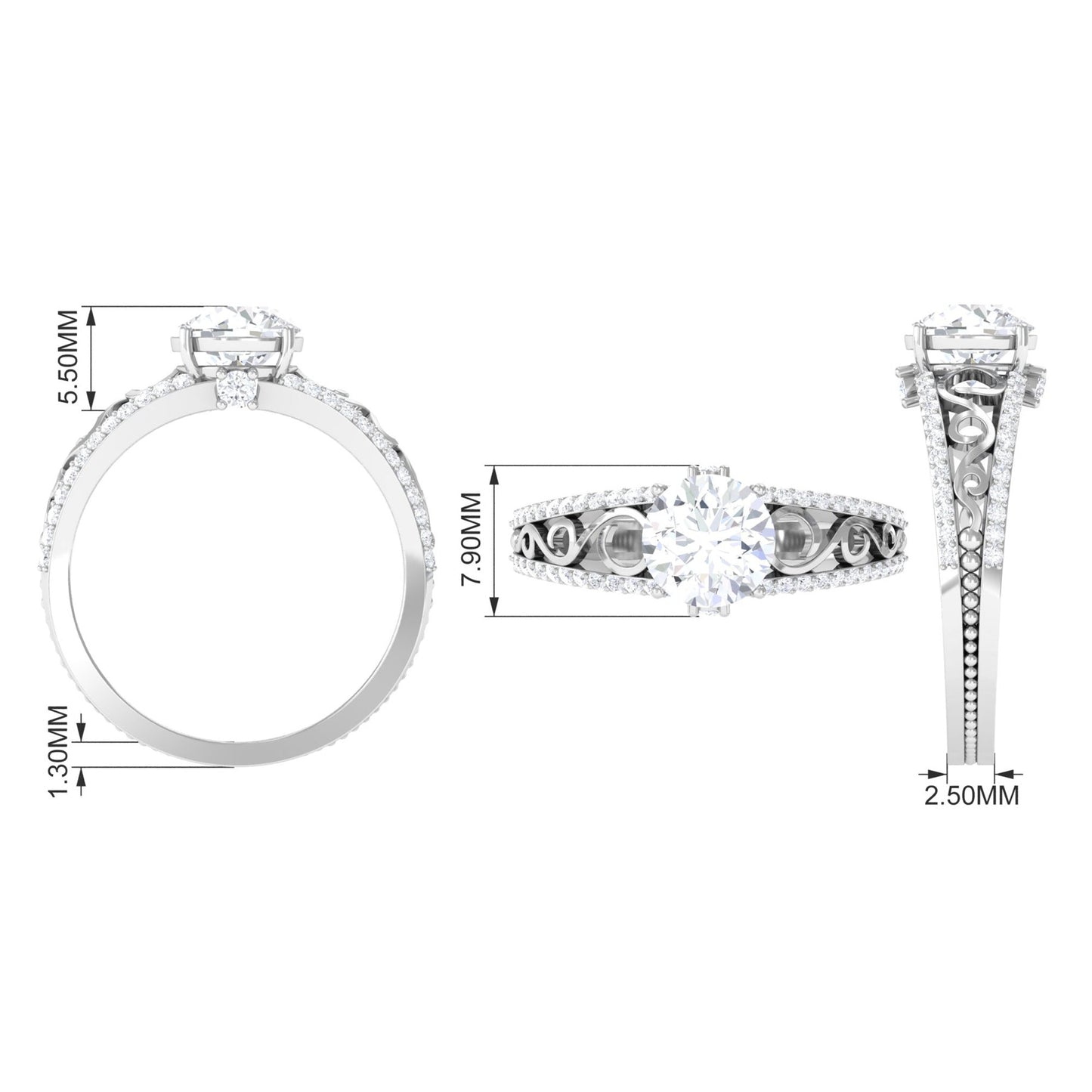 Solitaire 1 Carat Cubic Zirconia Vintage Looking Engagement Ring