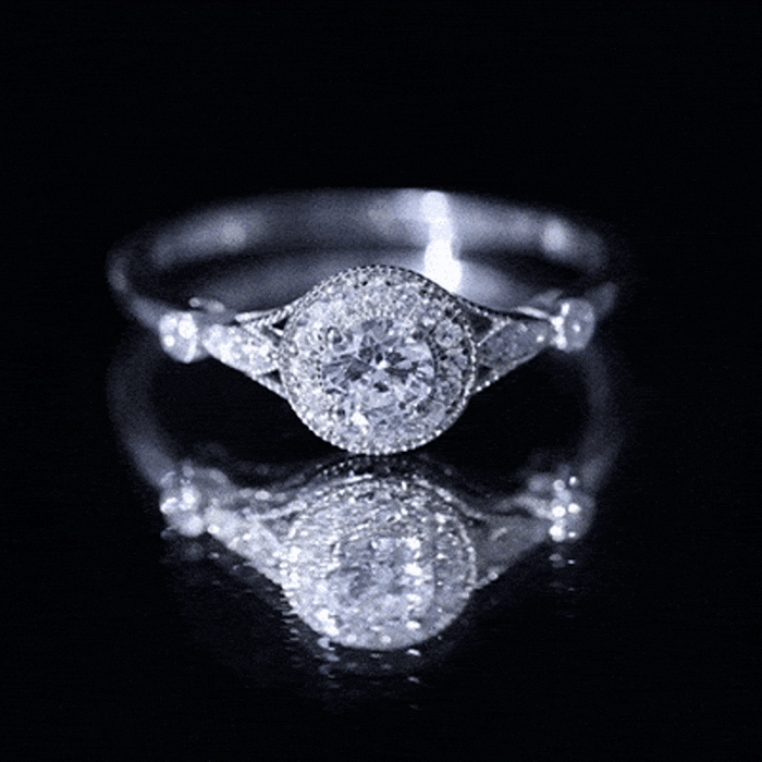 Antique Inspired Zircon Halo Engagement Ring