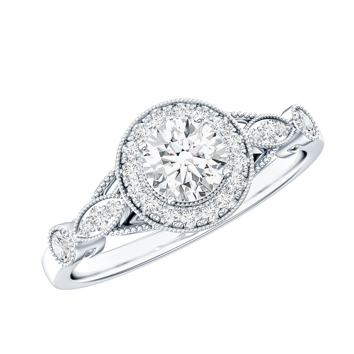 Antique Inspired Zircon Halo Engagement Ring
