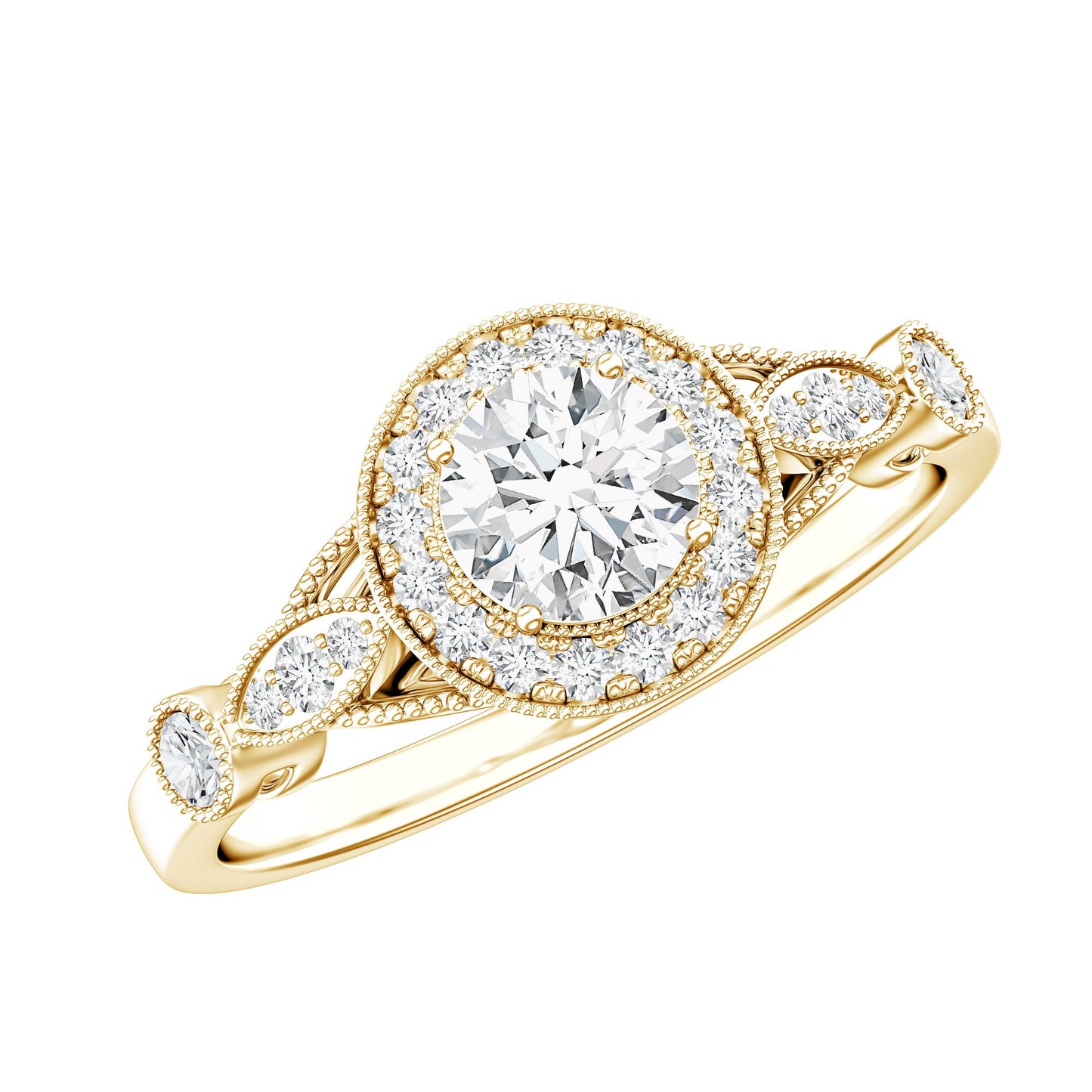 Antique Inspired Zircon Halo Engagement Ring