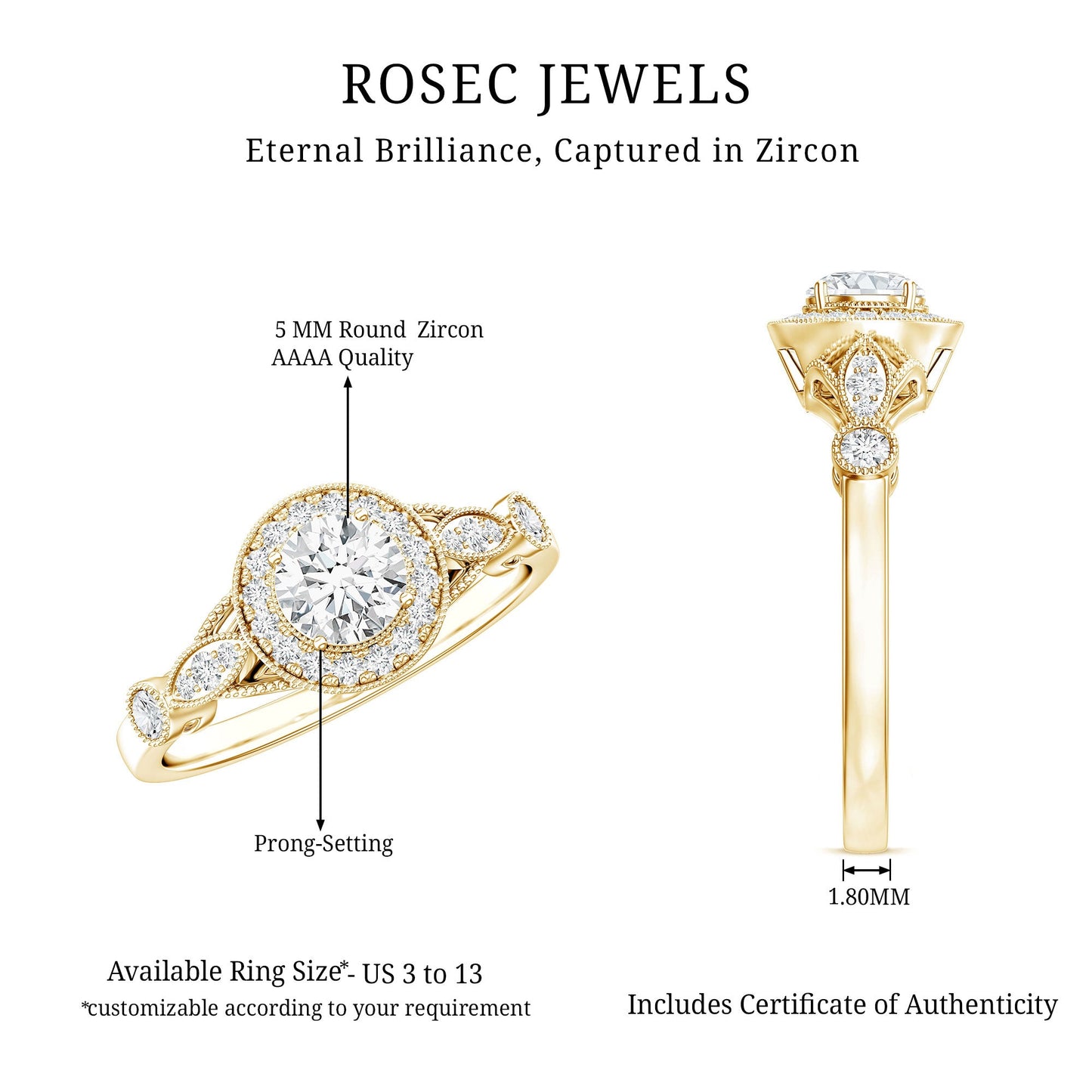Antique Inspired Zircon Halo Engagement Ring