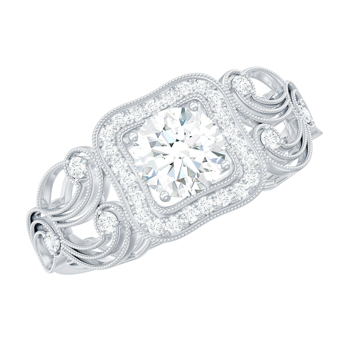 Zircon Vintage Inspired Halo Engagement Ring