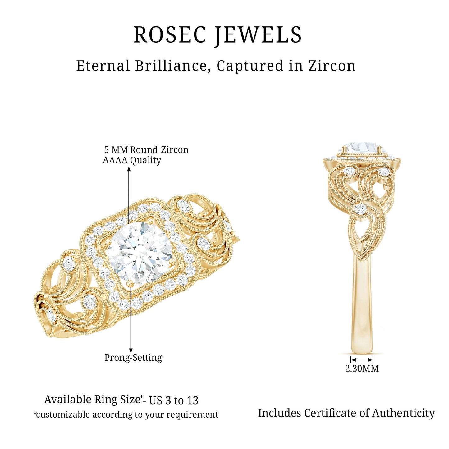 Zircon Vintage Inspired Halo Engagement Ring