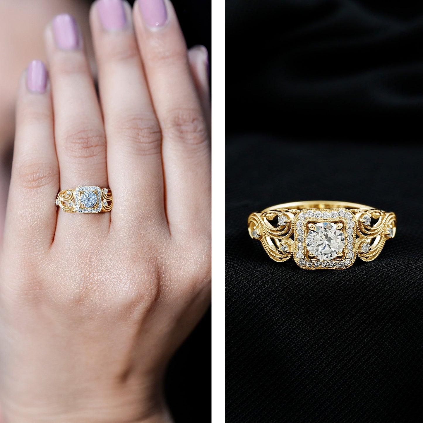 Zircon Vintage Inspired Halo Engagement Ring