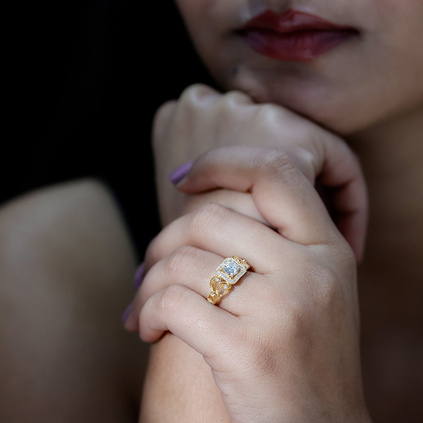 Zircon Vintage Inspired Halo Engagement Ring