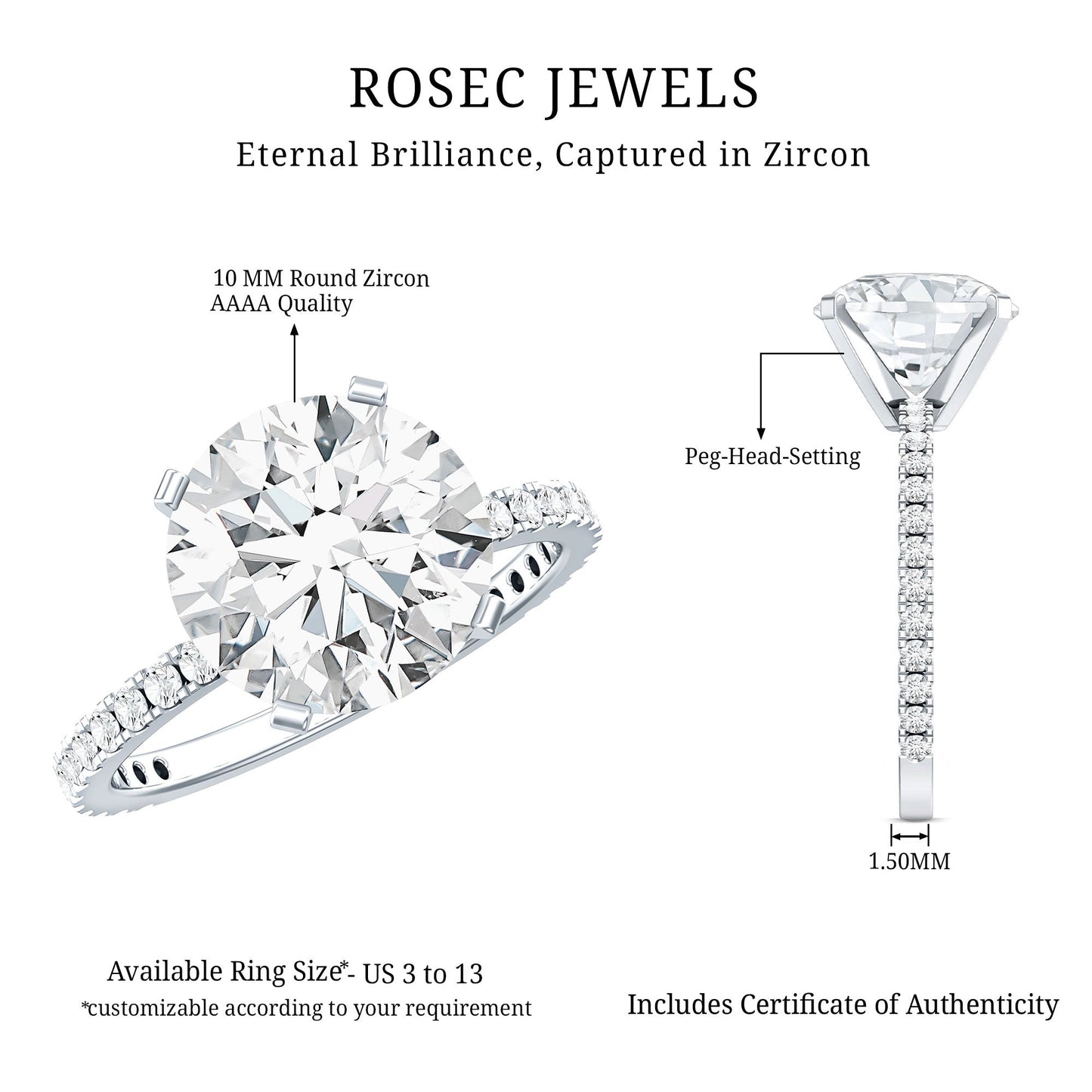 Round Zircon Solitaire Engagement Ring