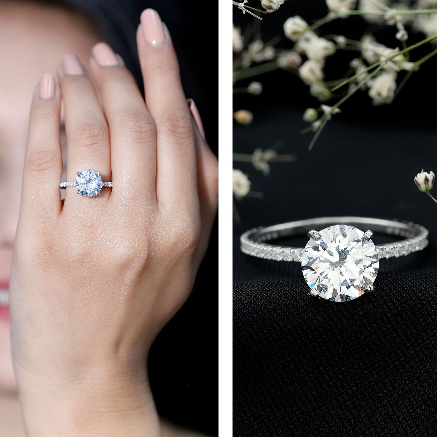 Round Zircon Solitaire Engagement Ring